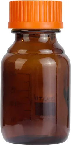 Vista 8 de 10 piezas de vidrio de borosilicato ámbar 8.5 fl oz graduado redondo laboratorio reactivo medios/botella de almacenamiento con tapa de rosca naranja