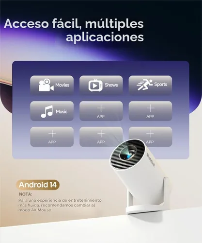 Vista 5 de Mini proyector con WiFi y Bluetooth, soporte portátil 4K, Android 14/Auto Keystone, pequeño proyector inteligente HY300Pro para dormitorio, película
