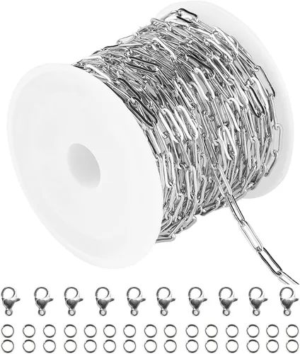 Vista 8 de YOUBEIYEE Cadenas de acero inoxidable de 16.4 pies para hacer joyas, rollo de cadena cubana chapado en oro con cierre de langosta para pulseras Oro