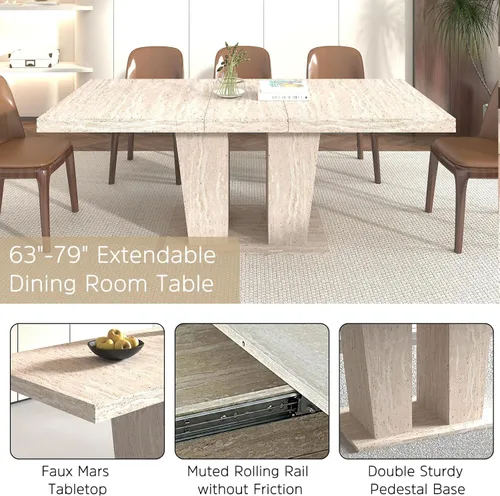 Vista 5 de Henf Juego de mesa de comedor extensible de 5 piezas para 4, mesa de cocina de imitación de mármol de 63"-79" con 4 sillas negras, juego de mesa