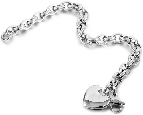 Vista 2 de Jewelry Kingdom 1- Brazalete con dije de corazón para mujer y niña, cadena de acero inoxidable, ajustable, para el día de San Valentín