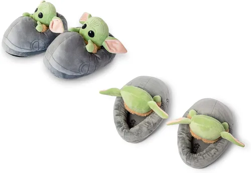 Vista 2 de Robe Factory LLC Star Wars The Mandalorian Child Grogu - Pantuflas 3D Baby Yoda - Zapato de casa de felpa suave con suela antideslizante, calzado
