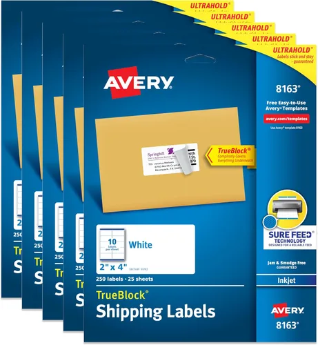 Vista 9 de Avery Printable Shipping Labels with Sure Feed, 2" x 4" Customizable Stickers, White, 250 Blank Mailing Labels, Great for Mailing, Shipping, and