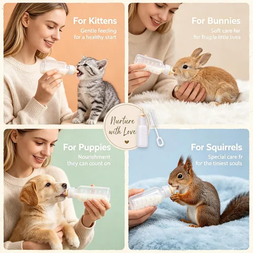 Vista 7 de Kit de lactancia para gatitos 16 en 1, biberón, jeringas, pezones