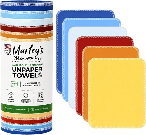 Vista 18 de Marley's Monsters Toallas sin papel - rollo de 12 unidades, toallas de papel reutilizables sin papel, de algodón, libres de árboles