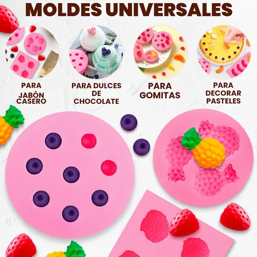 Vista 5 de 5 moldes de frutas de silicona, mini 1 pulgada con 5 formas de frutas 3D