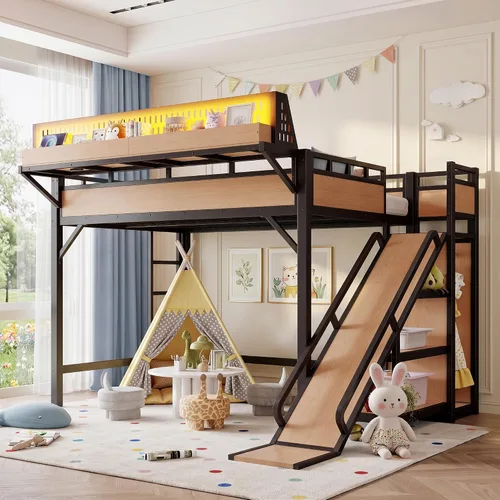 Vista 9 de Twin XL Metal Loft Bed with Slide, Black Negro