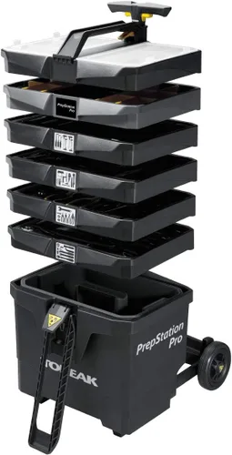 Vista 4 de Topeak PrepStation Pro Bike Tool Station - Taller profesional de ruedas con 55 herramientas (85 funciones), 7 compartimentos, base extensible, mango