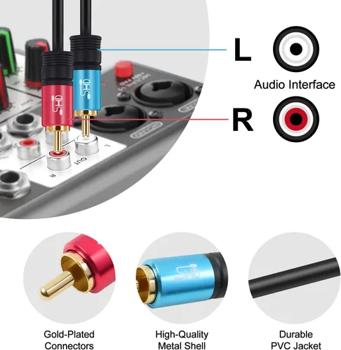 Vista 3 de SHD Cable de subwoofer RCA a 2RCA, cable de audio 2RCA a 1RCA bidireccional RCA adaptador Y calidad de sonido premium blindado doble con conectores