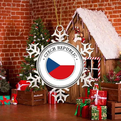 Vista 5 de República Checa Adornos Colgantes Decorativos Bandera de la República Checa Adorno de Copo de Nieve de Metal Decoración de Vacaciones Bandera