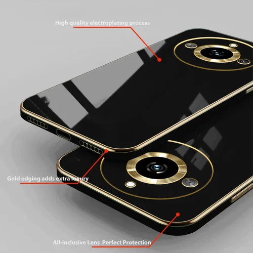 Vista 4 de Compatible con Realme 11 Pro Plus Funda de silicona rosa, chapado para Realme 11 Pro Plus, funda delgada y suave a prueba de golpes (negro)