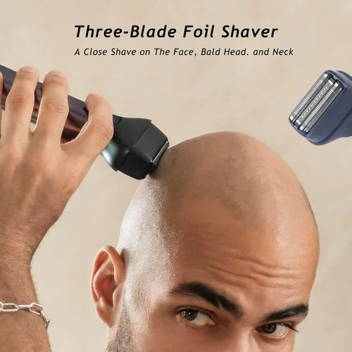 Vista 3 de Aesfee - Juego de recortadora de barba profesional 3 en 1 y cortadora de pelo para hombres, resistente al agua IPX7, kit de afeitadora eléctrica