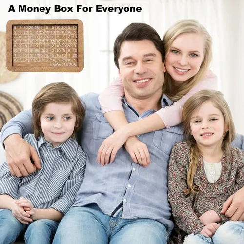 Vista 4 de Caja de dinero de madera, 6.7 x 4.9 x 2.8 in, caja de dinero con contador para no abrir caja de dinero para niños, objetivo de ahorro para niños