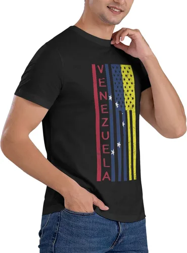 Vista 4 de Camiseta unisex de algodón con cuello redondo para hombre Venezuela-Us-Flag-Country-Pride - Negro