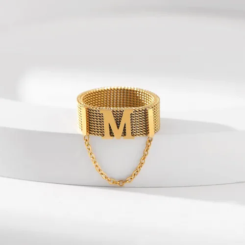 Vista 4 de Yumikoo Anillos de cadena de oro Hip Hop Anillos de acero inoxidable de titanio para mujer