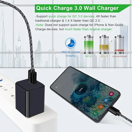 Vista 2 de Cargador rápido USB tipo C para Moto G Stylus 5G 2025 2024/G Power 2026 2025/G 2026/G Pure/G Play 2023/2021/G8 Power/G7 Play/Z4/Edge 5G UW/One 5G