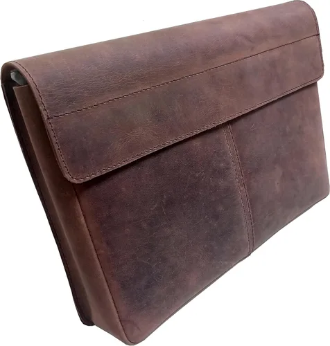 Vista 6 de CALYX Carpeta de cuero, organizador de carpetas de archivos de cuero de grano completo, soporte para documentos, cartera de cuero para hombres