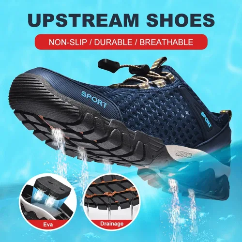 Vista 2 de RUMPRA Zapatos de agua para hombre, de secado rápido, para natación, río, playa, para atletismo, senderismo, barco, pesca, buceo, surf