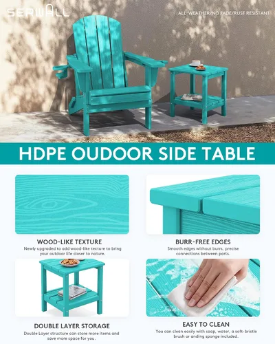 Vista 5 de SERWALL Mesa auxiliar de 2 niveles HDPE para exteriores, resistente a la intemperie, mesa auxiliar Adirondack rectangular Aruba