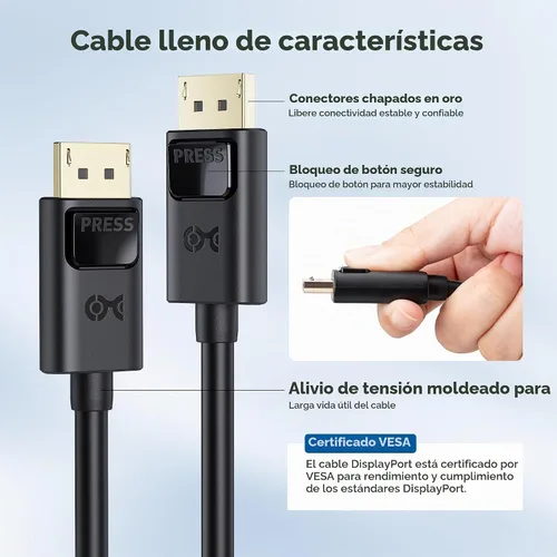 Vista 6 de [Certificado VESA] Cable Matters Cable DisplayPort 1.4 corto de 32.4 Gbps
