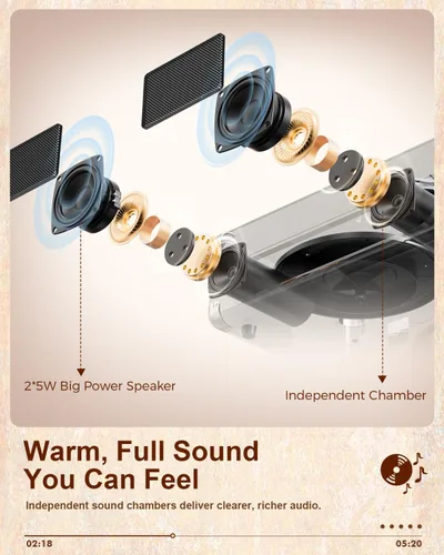 Vista 2 de TANALNIN - Tocadiscos de vinilo, tocadiscos portátil de maleta con Bluetooth de 3 velocidades con altavoces integrados, grabación USB, salida RCA