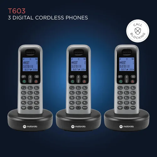 Vista 5 de Motorola Teléfono inalámbrico, 3 teléfonos, DECT 6.0 de largo alcance, pantalla retroiluminada brillante, botones grandes fáciles de usar, bloqueo