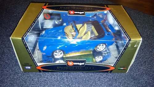 Vista 3 de Burago Porche 911 Carrera Cabriolet 1994 Turquesa Escala 1/18 Oro Colección