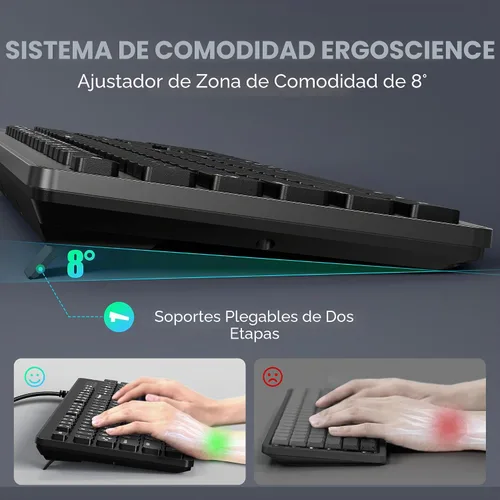 Vista 5 de TECKNET Teclado con cable, escritura silenciosa, diseño de tamaño completo