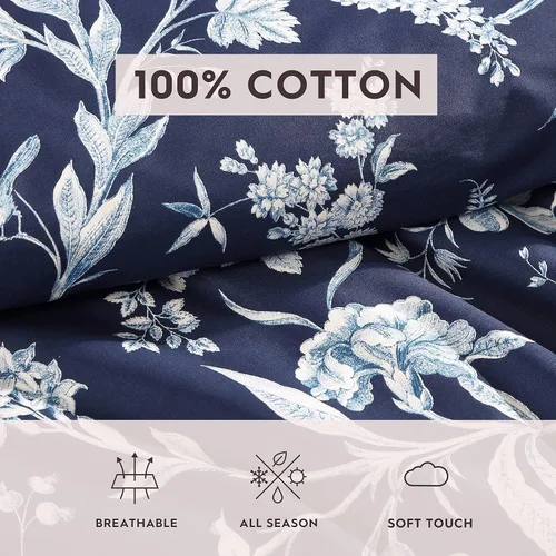 Vista 6 de Laura Ashley - Juego de edredón King con fundas de almohada, algodón, reversible Rama Toile Azul