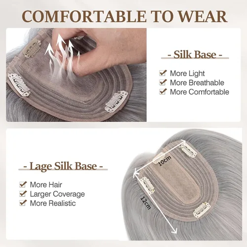 Vista 18 de Rich Choices Pelucas con topper de cabello para mujeres, cabello humano real 100% Remy, sin flequillo, para mujeres con adelgazamiento en la parte