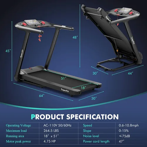 Vista 9 de Goplus Caminadora plegable de 4.75 HP con 15% de inclinación automática, caminadora eléctrica Superfit con control de voz y aplicación, 20 programas