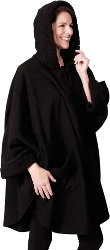Vista 3 de Abrigo con capucha para mujer con ribete de sherpa con guantes a juego, colección de invierno, talla única