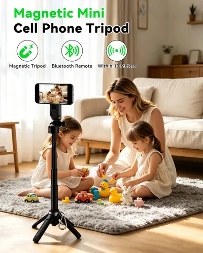 Vista 4 de CloudValley Palo magnético para selfie y mini trípode, estabilizador de mano extensible de rotación de 360°, agarre de cámara con control remoto