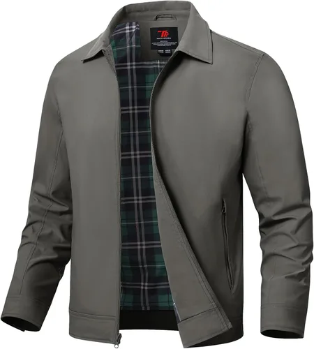 Vista 20 de TBMPOY Chaquetas ligeras para hombre, cortavientos ligeros, con cremallera completa, casual, para trabajo, golf, negocios, otoño, abrigo
