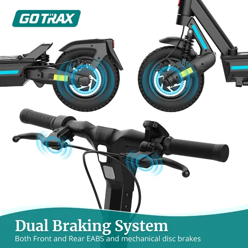 Vista 7 de Gotrax Ares - Patinete eléctrico todoterreno para adultos, neumáticos sin cámara de 10 pulgadas, autonomía de 25 millas con motor dual de 500W