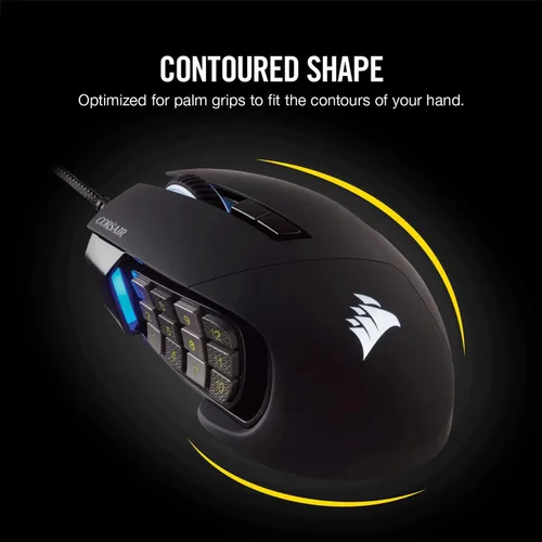 Vista 5 de Corsair Scimitar Pro RGB - Mouse para juegos MMO - Sensor óptico de 16,000 DPI - 12 botones laterales programables - Negro