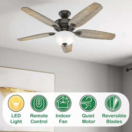 Vista 3 de Hunter Ventilador de techo LED de bronce noble casual de 54 pulgadas para interiores con aspas reversibles, kit de luz, motor reversible