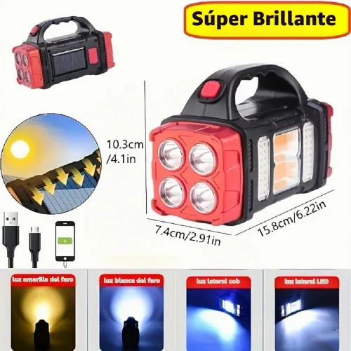 Vista 6 de IFTHFOUR Linterna Solar de Altos Lúmenes - Luz de Trabajo LED con USB-C Recargable, Impermeable, Linterna y Farol Multifunción para Acampar, Rojo