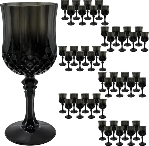 Vista 10 de 24 piezas de copas de vino de plástico negro, copas de vino de plástico reutilizables, copa negra tipo cáliz, vasos duraderos y resistentes que se