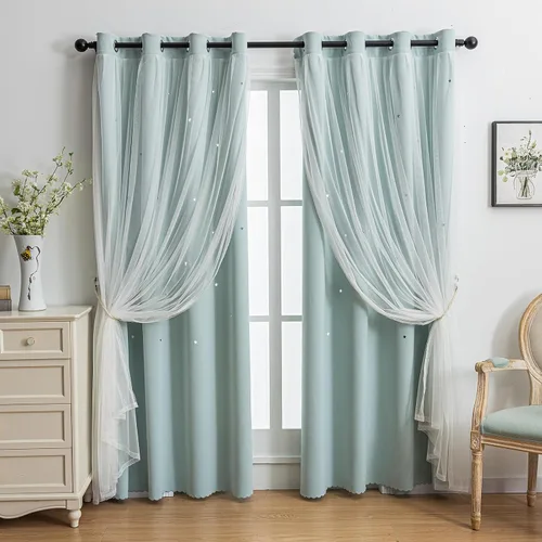 Vista 37 de indistar Cortinas opacas con recortes de estrellas para dormitorio de niña, cortinas de oscurecimiento para habitación de bebé, cortinas