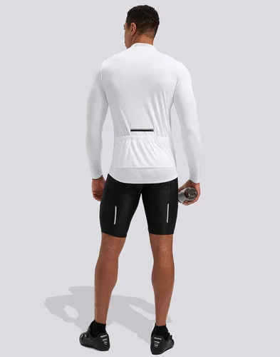 Vista 6 de Bikewa Maillot de ciclismo para hombre con 3+1 bolsillos traseros con cremallera, manga larga, absorción de humedad, UPF 50+ media cremallera