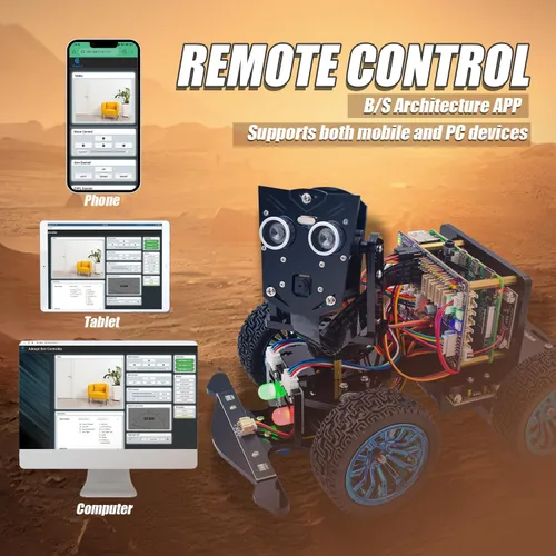 Vista 8 de Adeept PiCar-B Mars Rover Kit de coche inteligente para Raspberry Pi 5/4B/3B/3B+, evitación de obstáculos, seguimiento de línea, seguimiento de luz