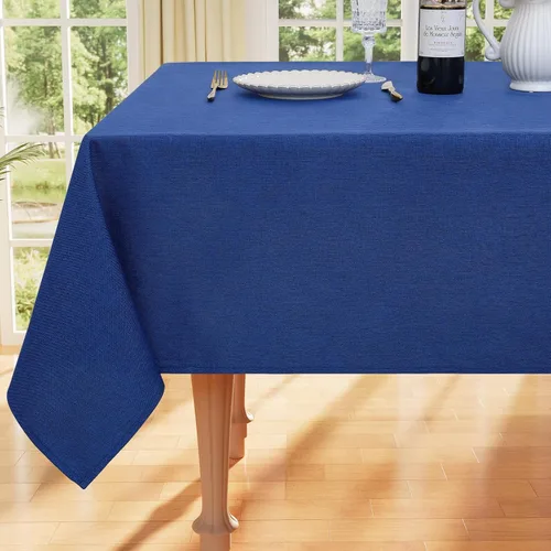 Vista 13 de Smiry Mantel redondo de lino sintético, mantel de tela de arpillera impermeable, fundas decorativas lavables para cocina, comedor, fiestas, 60 x 60