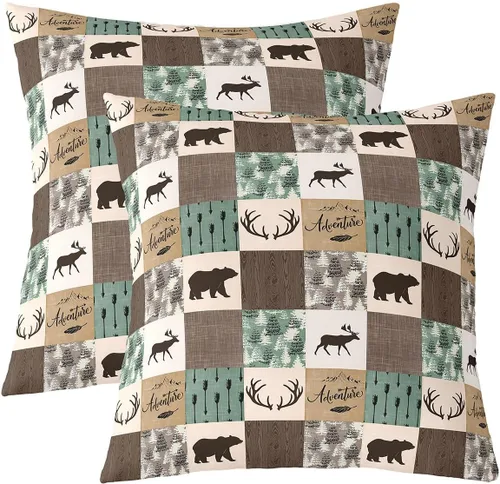 Vista 30 de Erosebridal Juego de 2 fundas de almohada occidentales de 16 x 16 pulgadas, fundas de almohada cuadradas decorativas de cuadrícula marrón retro