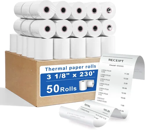 Vista 17 de (50 rollos) Rollos de papel térmico de recibo de 2 1/4 x 85 pulgadas, se adapta a todas las cajas registradoras POS, para impresoras de caja