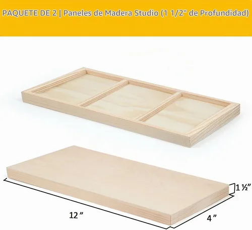 Vista 2 de Falling in Art Paquete de 2 paneles de lienzo de madera sin terminar, kit de paneles de madera de abedul de galería de 4 x 12 pulgadas, tablas