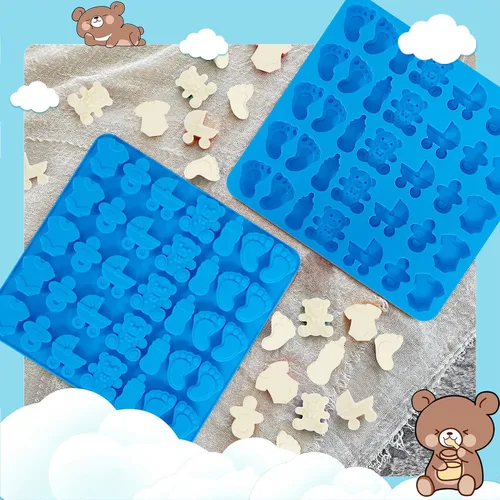 Vista 5 de Sidosir 3 moldes de silicona de chocolate para baby shower, antiadherentes para bebé, moldes de huellas para chocolate, chupete de botella