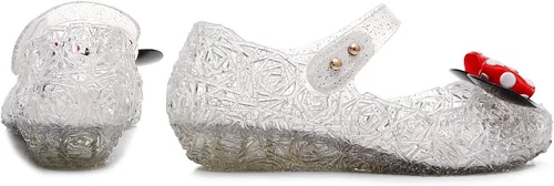 Vista 6 de Zapatos de gelatina para niñas, sandalias de cumpleaños de princesa de reina de la nieve para niñas pequeñas, sandalias azules con purpurina