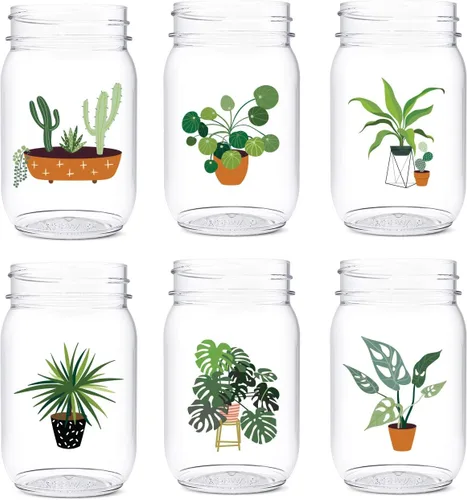 Vista 8 de TOSSWARE POP Mason - Tarro de 473 ml, radiante, para cumpleaños, juego de 6 piezas, reciclable, irrompible, de plástico transparente impreso