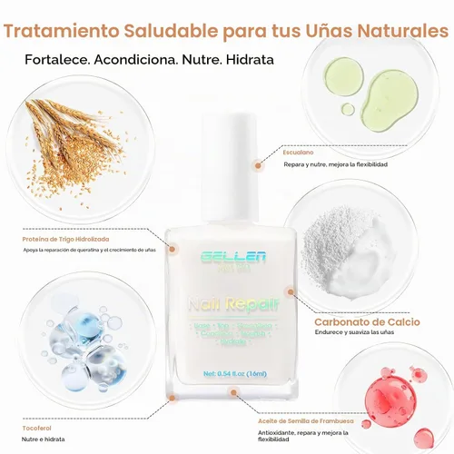 Vista 5 de Gellen Esmalte de reparación de uñas 6 en 1, fortalecedor teñido blanco Blanco lechoso